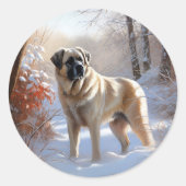 Anatolische herder liet het sneeuwKerstmis Ronde Sticker (Voorkant)