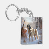 Anatolische herder liet het sneeuwKerstmis Sleutelhanger (Voorkant Links)