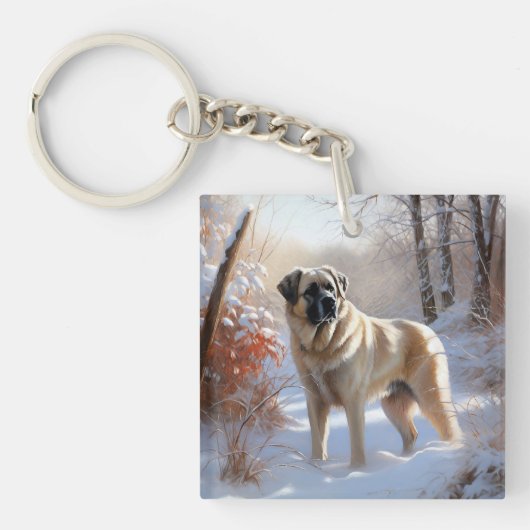 Anatolische herder liet het sneeuwKerstmis Sleutelhanger (Voorkant)