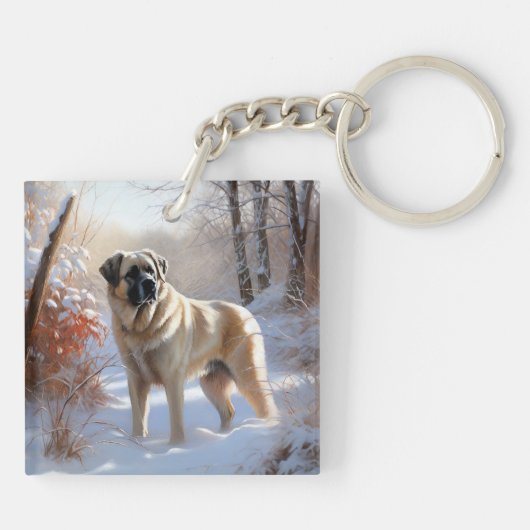 Anatolische herder liet het sneeuwKerstmis Sleutelhanger (Achterkant)