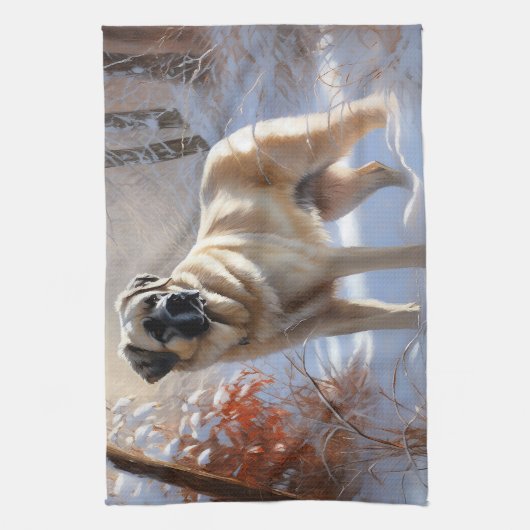 Anatolische herder liet het sneeuwKerstmis Theedoek (Verticaal)