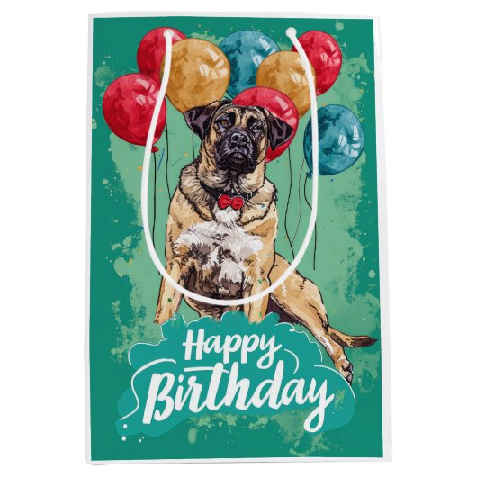 Anatolische herder met ballonnen Verjaardag Medium Cadeauzakje (Voorkant)