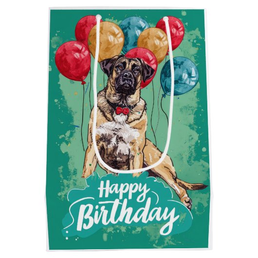Anatolische herder met ballonnen Verjaardag Medium Cadeauzakje (Achterkant)