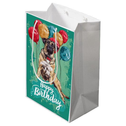 Anatolische herder met ballonnen Verjaardag Medium Cadeauzakje (Achterkant Gekanteld)