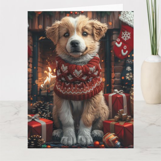 Anatolische herder met kerstgeschenken open haard kaart (Voorkant)