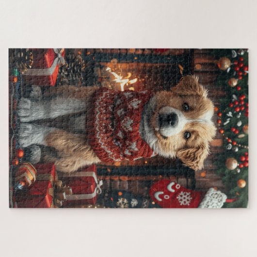 Anatolische herder met kerstgeschenken open haard legpuzzel (Horizontaal)