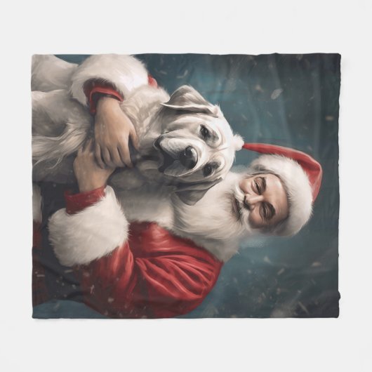 Anatolische Herder met Kerstman Kerstmis Fleece Deken (Voorkant (Horizontaal))