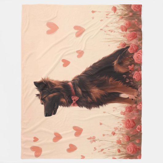 Anatolische herder met Rozen - Valentijnsdag Fleece Deken (Voorkant)