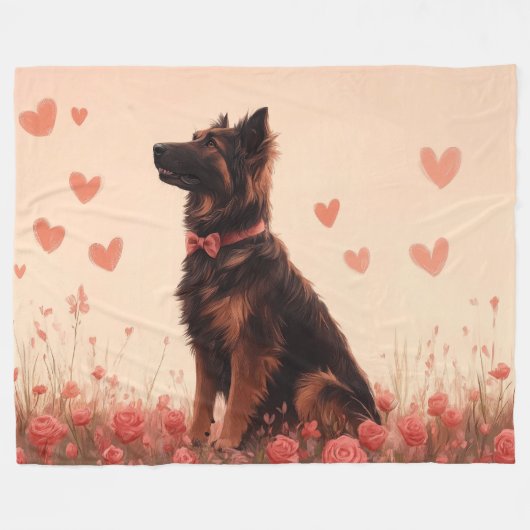 Anatolische herder met Rozen - Valentijnsdag Fleece Deken (Voorkant (Horizontaal))