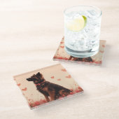 Anatolische herder met Rozen - Valentijnsdag Glazen Onderzetter (Schuin)