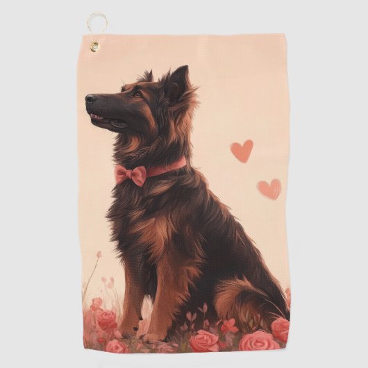 Anatolische herder met Rozen - Valentijnsdag Golfhanddoek (Voorkant)
