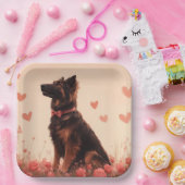 Anatolische herder met Rozen - Valentijnsdag Papieren Bordje (Feest)