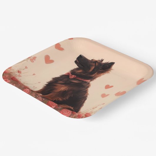 Anatolische herder met Rozen - Valentijnsdag Papieren Bordje (Gebogen)