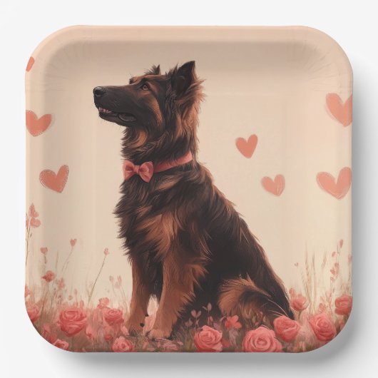 Anatolische herder met Rozen - Valentijnsdag Papieren Bordje (Voorkant)
