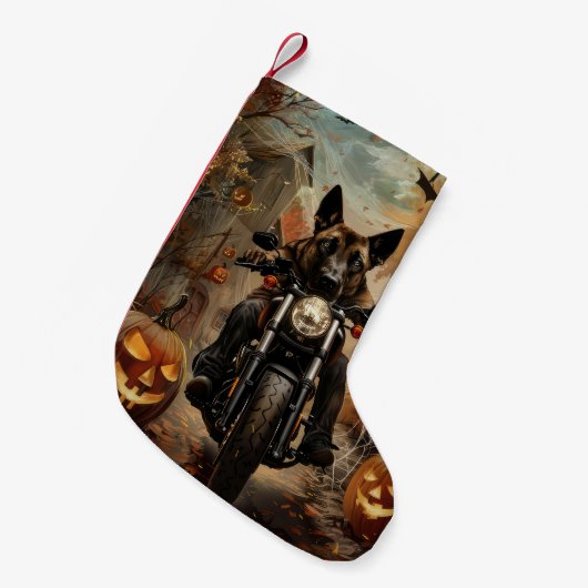 Anatolische Herder Rijden Motorfiets Halloween Kleine Kerstsok (Voorkant (Hangend))