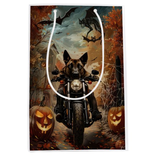 Anatolische Herder Rijden Motorfiets Halloween Medium Cadeauzakje (Voorkant)