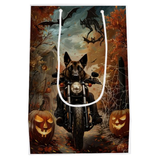Anatolische Herder Rijden Motorfiets Halloween Medium Cadeauzakje (Achterkant)