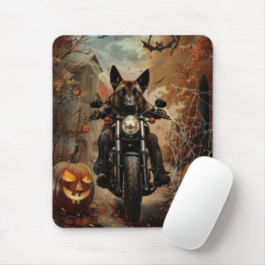 Anatolische Herder Rijden Motorfiets Halloween Muismat (Met muis)