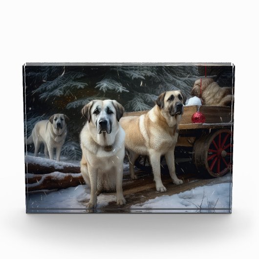Anatolische Herder Sneeuwslee Kerstdecoratie Fotoblokken (Voorkant)
