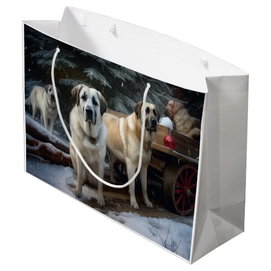Anatolische Herder Sneeuwslee Kerstdecoratie Groot Cadeauzakje (Achterkant Gekanteld)