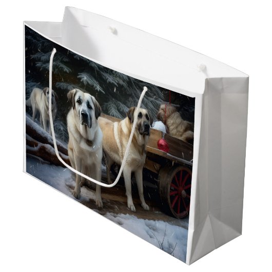 Anatolische Herder Sneeuwslee Kerstdecoratie Groot Cadeauzakje (Voorkant Gekanteld)