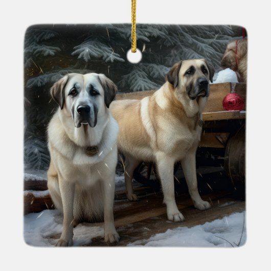 Anatolische Herder Sneeuwslee Kerstdecoratie Keramisch Ornament (Achterkant)