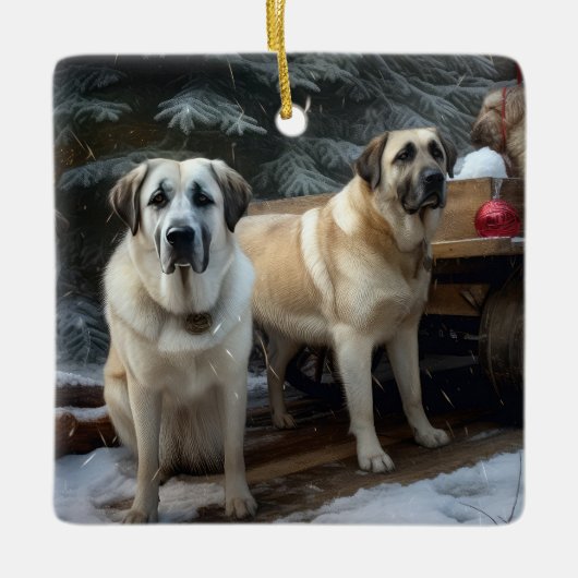 Anatolische Herder Sneeuwslee Kerstdecoratie Keramisch Ornament (Voorkant)