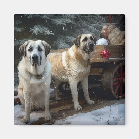 Anatolische Herder Sneeuwslee Kerstdecoratie Magneet (Voorkant)