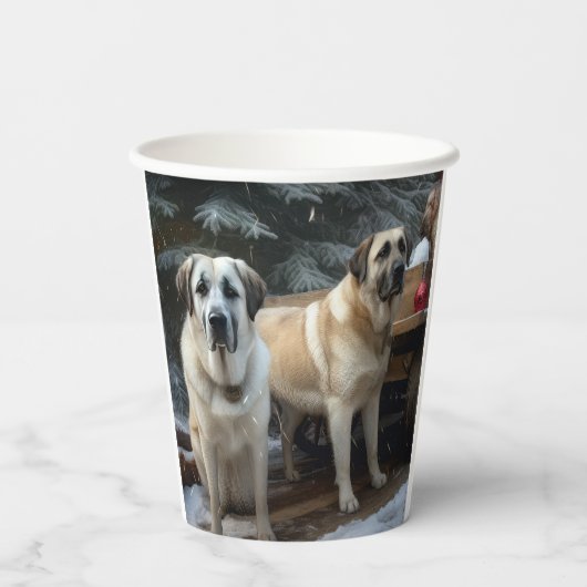Anatolische Herder Sneeuwslee Kerstdecoratie Papieren Bekers (Achterkant)
