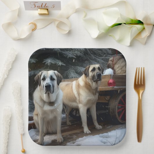 Anatolische Herder Sneeuwslee Kerstdecoratie Papieren Bordje (Huwelijk)