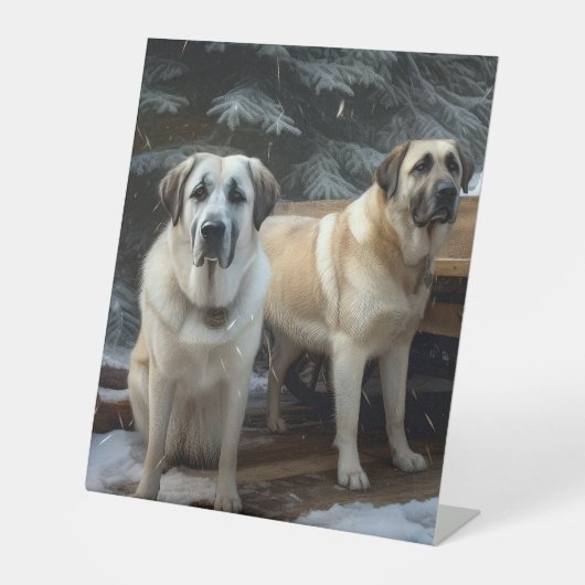 Anatolische Herder Sneeuwslee Kerstdecoratie Reclamebord Met Voetstuk (Voorkant)