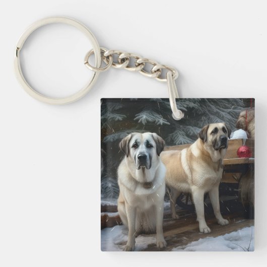 Anatolische Herder Sneeuwslee Kerstdecoratie Sleutelhanger (Voorkant)