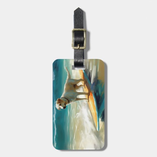 Anatolische herder strand surfen schilderij bagagelabel (Voorkant verticaal)