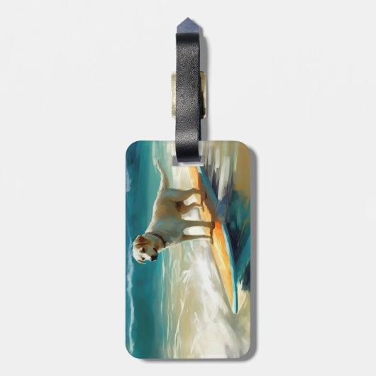 Anatolische herder strand surfen schilderij bagagelabel (Achterkant verticaal)