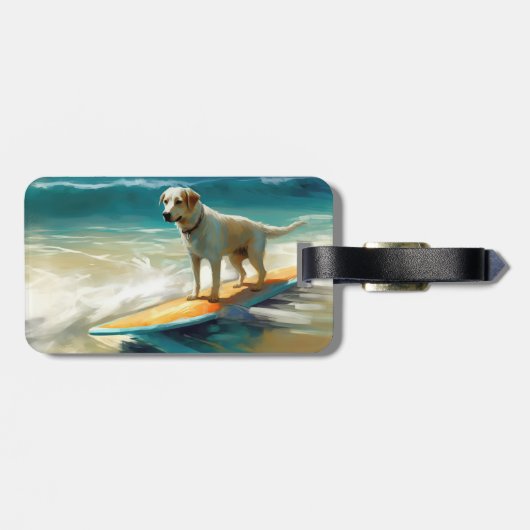 Anatolische herder strand surfen schilderij bagagelabel (Achterkant horizontaal)