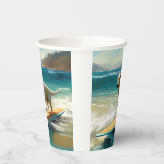 Anatolische herder strand surfen schilderij papieren bekers (Links)