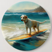 Anatolische herder strand surfen schilderij ronde button 6,0 cm (Voorkant)