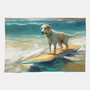Anatolische herder strand surfen schilderij theedoek