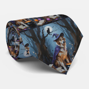 Anatolische herder Whimsical Halloween-schilderij Stropdas