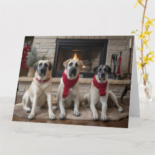 Anatolische Herdershond bij de Haard Kerstmis Kaart