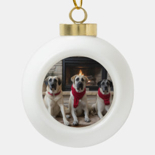 Anatolische Herdershond bij de Haard Kerstmis Keramische Bal Ornament