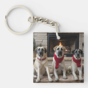 Anatolische Herdershond bij de Haard Kerstmis Sleutelhanger