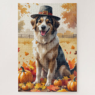 Anatolische Herdershond in herfstbladeren Thanksgi Legpuzzel