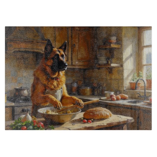 Anatolische Herdershond Kookt in Keuken Snijplank (Voorkant)