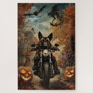 Anatolische Herdershond op Motorfiets Halloween Legpuzzel