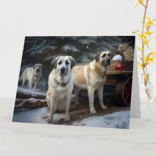 Anatolische Herdershond Sneeuw Kerstslede Decorati Kaart (Gele Bloem)