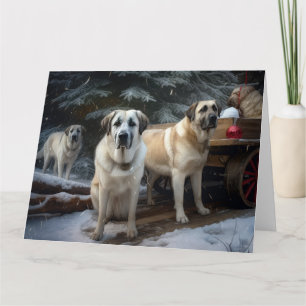 Anatolische Herdershond Sneeuw Slede Kerst Decor Kaart