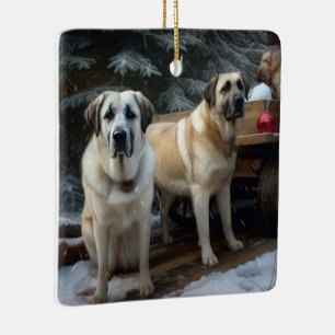 Anatolische Herdershond Sneeuw Slede Kerst Decor Keramisch Ornament