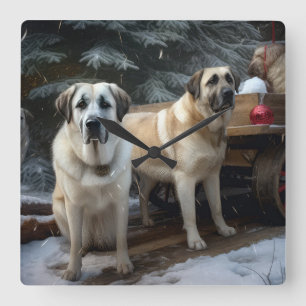 Anatolische Herdershond Sneeuw Slede Kerst Decor Vierkante Klok