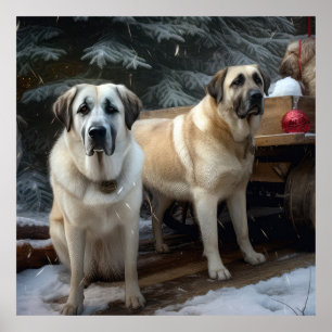 Anatolische Herdershond Sneeuw Slede Kerst Decorat Poster